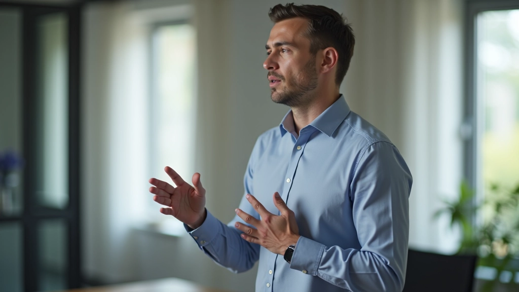 Persona che pratica la respirazione profonda in uno spazio calmo e luminoso, con le mani posizionate sul petto