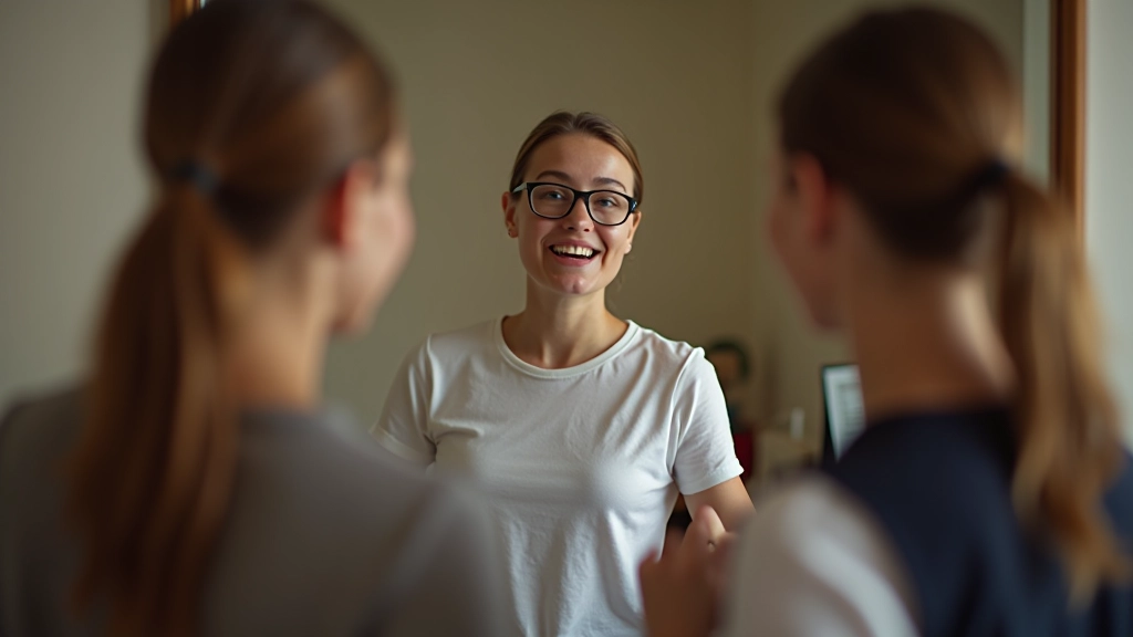 Professionista che sta praticando una presentazione davanti a uno specchio per migliorare la gestualità