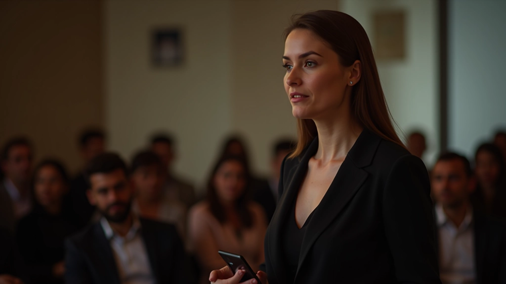 Donna che parla in pubblico con sicurezza